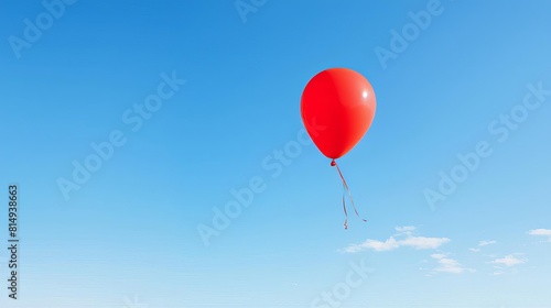 A red balloon floating in the blue sky with a white cloud.