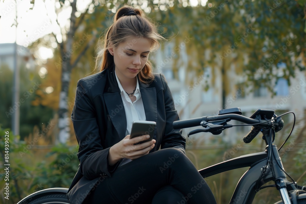 Businesswoman surfing net through smart phone sitting Businesswoman surfing net through smart phone sitting