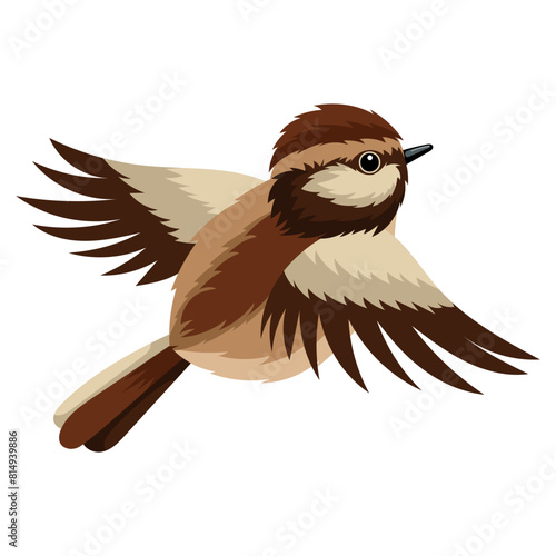 Cheerful flying spring bird. Cartoon bird isolated on white background in flat childish style.