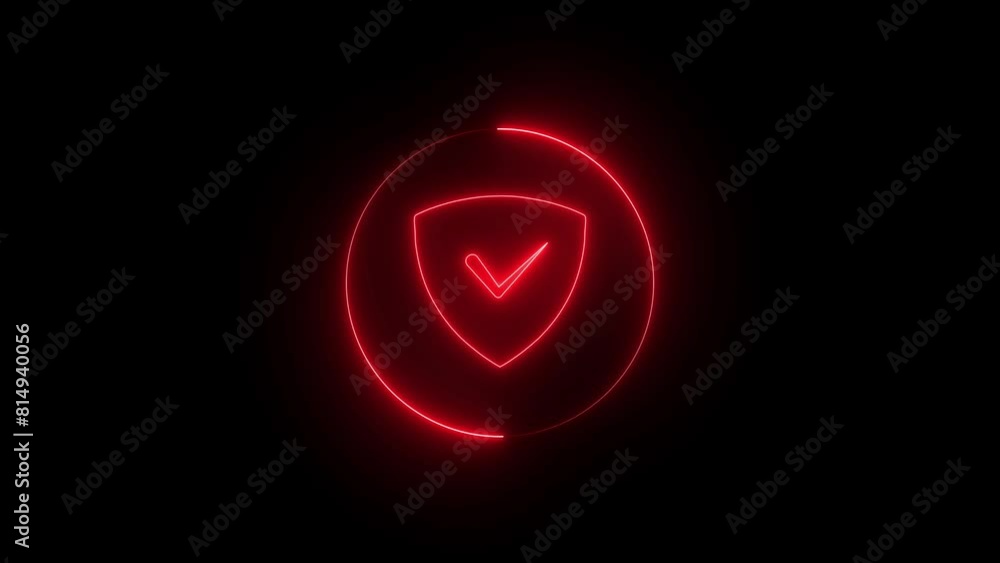 Neon glowing tick mark icon animated on a black background. Neon glowing tick mark icon animated on a black background.