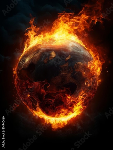 The image shows a planet engulfed in fire. The planet is surrounded by flames.