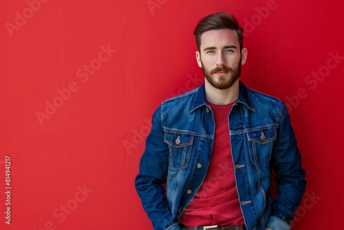 Bearded Man in Denim Jacket. Generative AI. © Tuyres