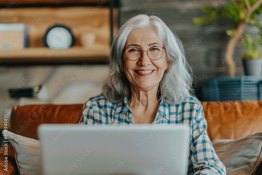 Full Size Photo Pleasant Senior Woman Chat Video camera Full Size Photo Pleasant Senior Woman Chat Video camera