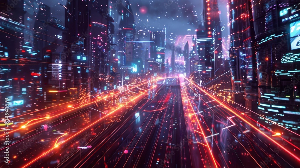 Futuristic metropolis at night with glowing lights backdrop Futuristic metropolis at night with glowing lights backdrop