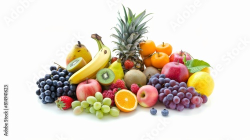 A variety of fruits on a white background