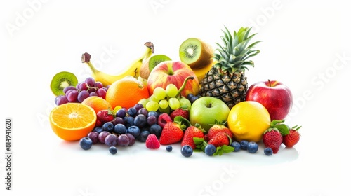 A variety of fruits are arranged in a colorful and visually appealing display.