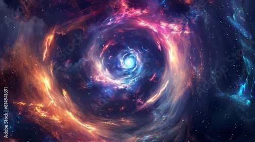 Ethereal cosmic whirlpool with neon energy backdrop