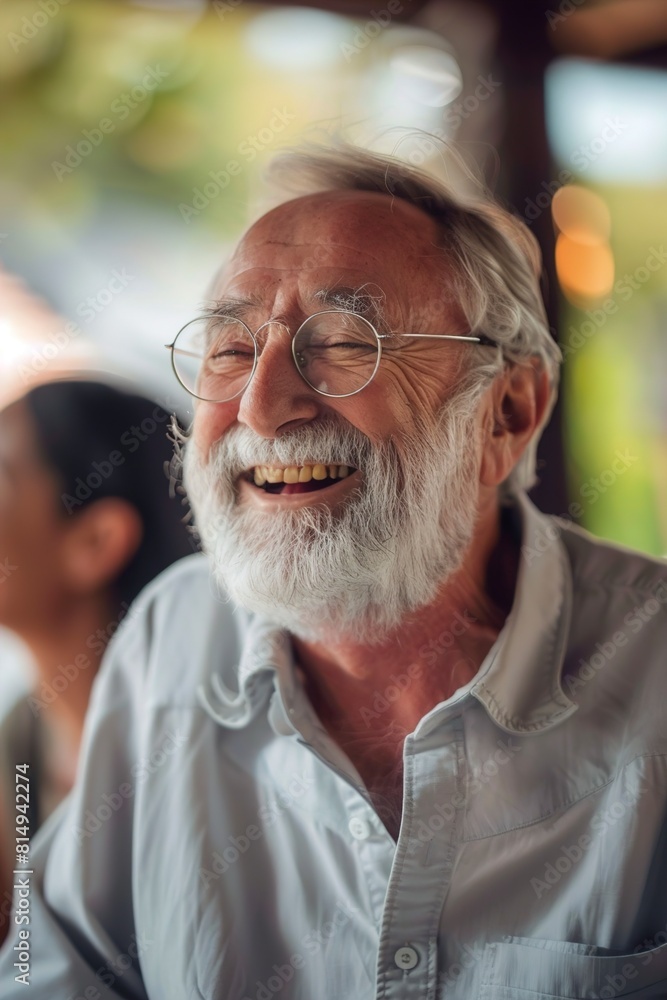 Happy senior man having fun with friends at home Happy senior man having fun with friends at home