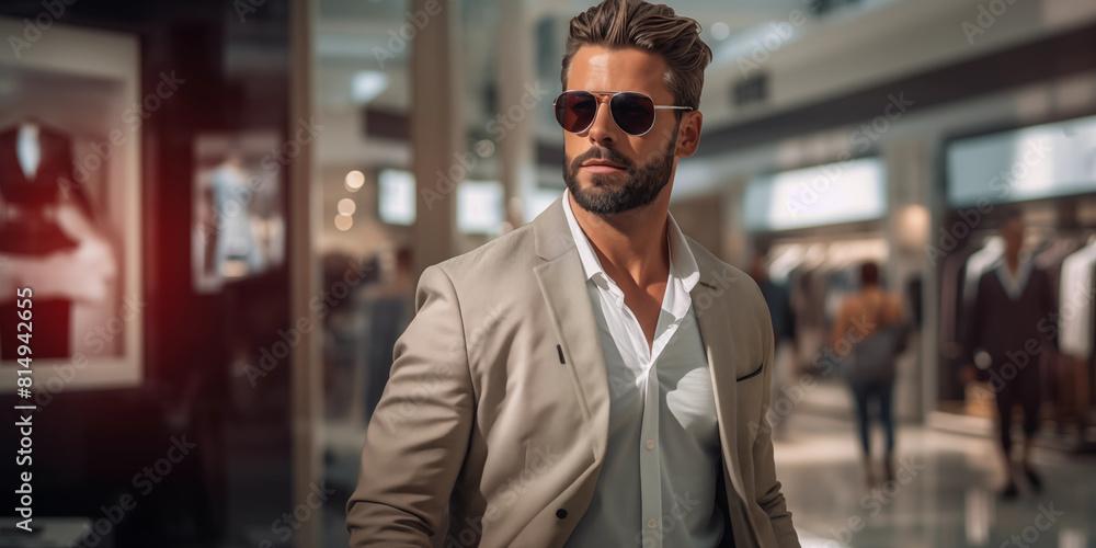 Fototapeta premium Man model on sale background.