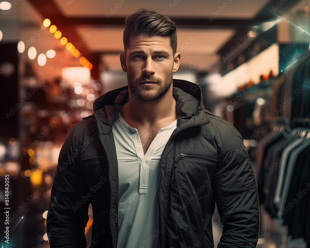 Fototapeta premium Man model on sale background.