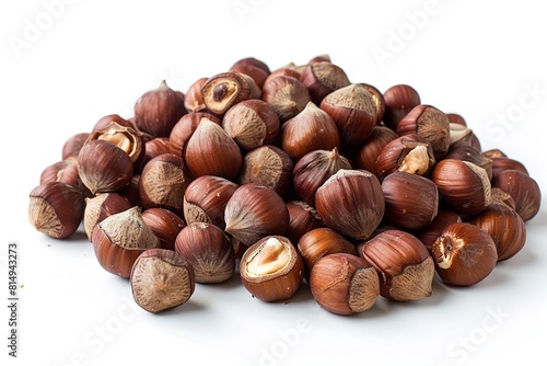 Heap of tasty hazelnuts on white background