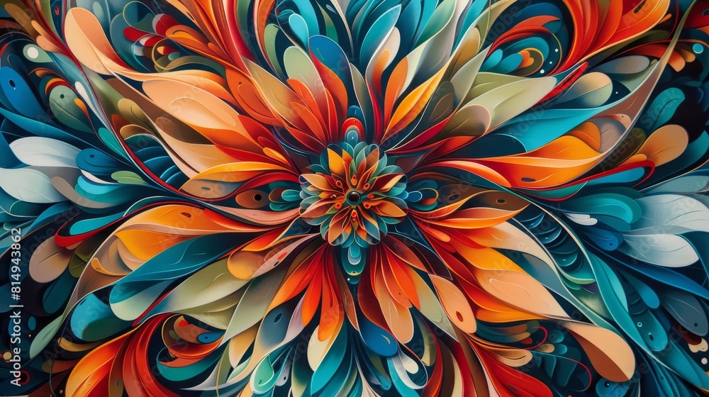 Kaleidoscopic patterns in fiery hues swirling and mesmerizing with vibrant colors backdrop