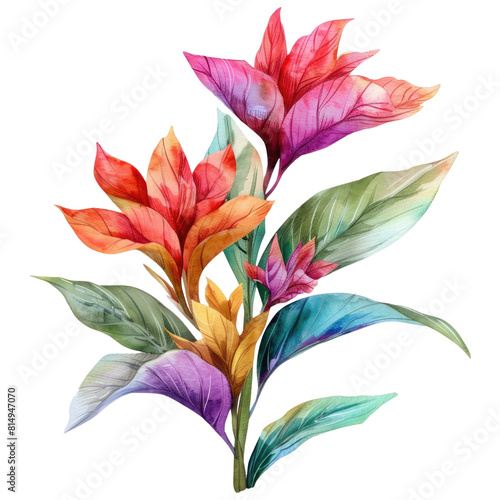 vibrant celosia in watercolor style, isolated on a transparent background for design layouts photo