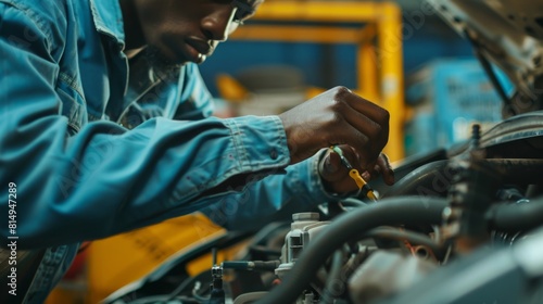A Mechanic Repairing a Car Engine