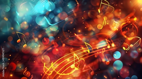 Vibrant and Enchanting Jazz-Inspired Musical Background with Whimsical Swirling Notes and