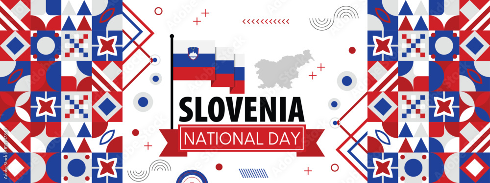 Slovenia national day banner with Slovenian flag colors theme background, Happy holiday.creative independence day banner, Poster, card, banner, template, for Celebrate annual Slovenia national day banner with Slovenian flag colors theme background, Happy holiday.creative independence day banner, Poster, card, banner, template, for Celebrate annual