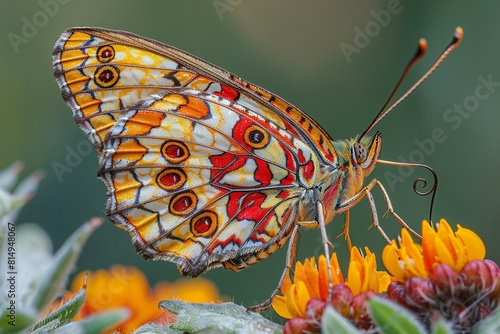 Closeup of a butterfly sitting on a flower in the garden