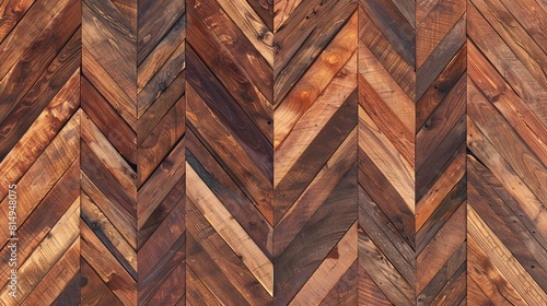 Seamless top angle view of chevron wood flooring, offering a dynamic and eye-catching pattern. photo