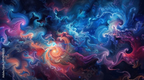 Azure and crimson swirls represent the human psyche's dance of light backdrop