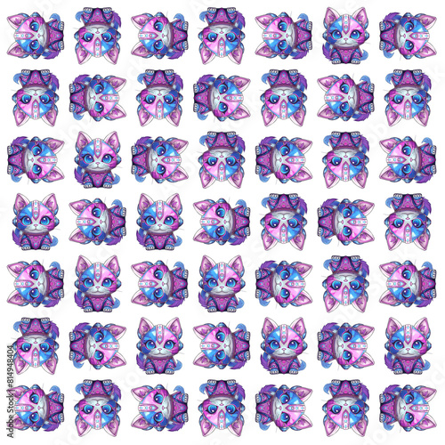 Kawaii cyborg cats portrait motif pattern © danflcreativo