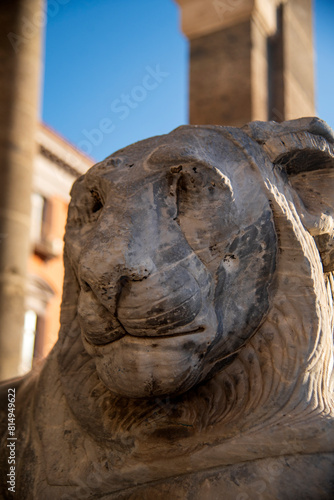 Majestic lion statue at piazza plebiscito, naples © Antonio
