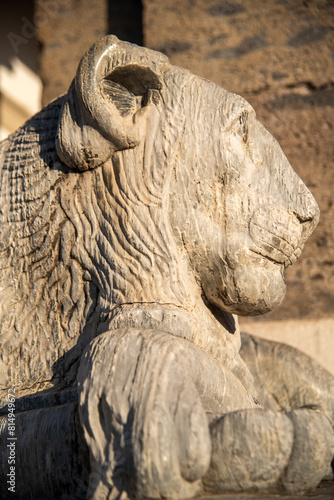 Majestic stone lion at piazza plebiscito, naples © Antonio