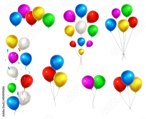 Balloons Mega Set Vector Illustration. 3d realistic colorful decorations for birthday, other events