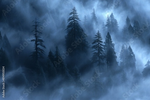 Cubism art style , sequoia wallpapers in the fog photo