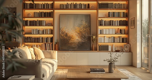 Cozy Home Office: Minimalist Bookcase Zoom Background