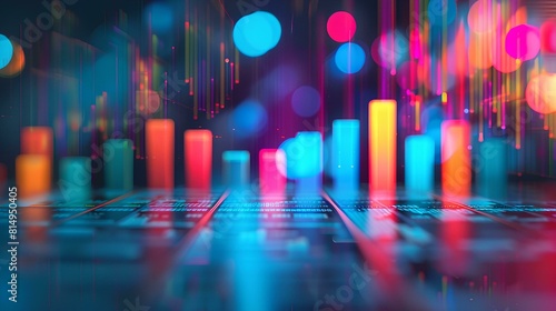 abstract colorful background with bokeh defocused lights and shadow of business graph 