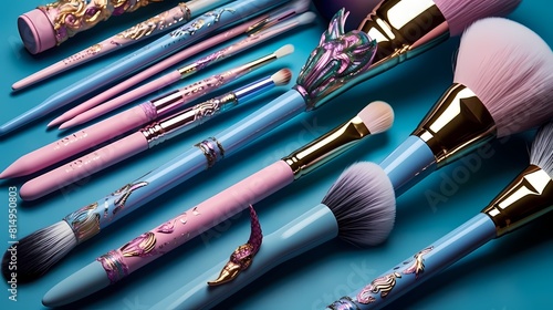 **A collection of makeup brushes with unicorn-themed handles