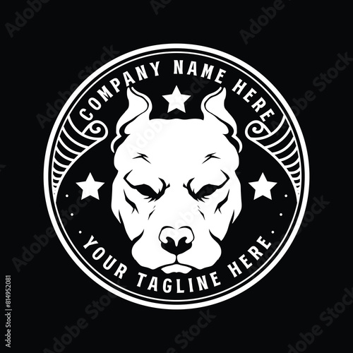 Vintage Sniffer Doberman or Pit Bull Dog Head Face Badge Emblem Label Design