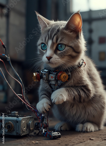 Cute cat dressed as a robot photo