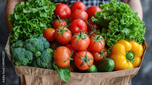 A grocery bag full of fresh  healthy vegetables