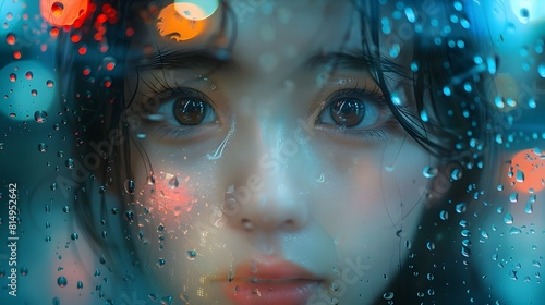Mesmerizing Double Exposure Blend of Woman's Face and Tokyo Urban Landscape in Dreamy Neon photo