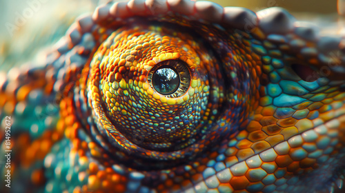 Close up chameleon eye, Colorful chameleon © Anthichada
