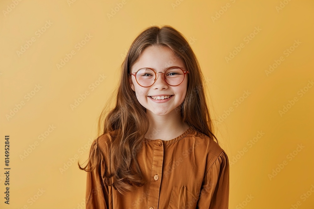 Photo Toothy Beaming Smart Girl Wear Brown Blouse Photo Toothy Beaming Smart Girl Wear Brown Blouse