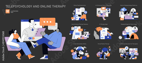 Telepsychology And Online Therapy. Flat Vector Illustration