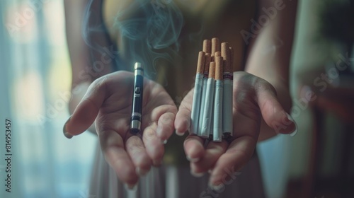A Hand Offering Cigarettes and Vape