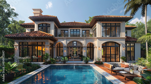 Home exterior showcases exquisite architecture and lush landscaping, creating a serene and inviting atmosphere.