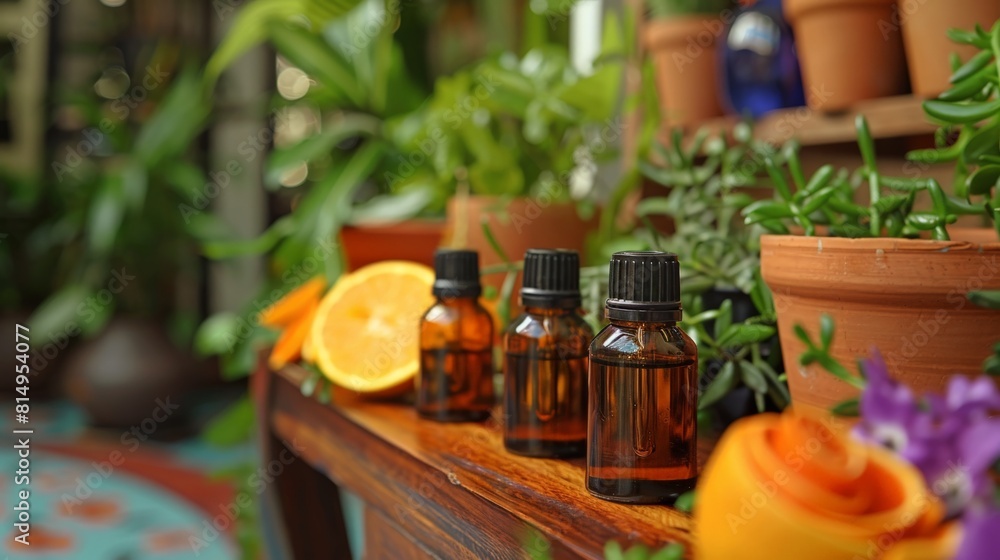 Show an aromatherapy educator in Rio de Janeiro, Brazil, explaining the energizing effects of citrus oils in a vibrant and colorful therapy room Show an aromatherapy educator in Rio de Janeiro, Brazil, explaining the energizing effects of citrus oils in a vibrant and colorful therapy room