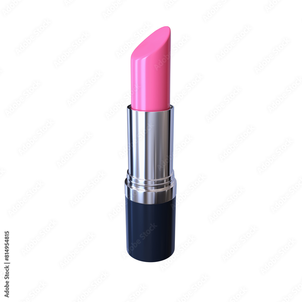 Pink lipstick in black and silver tube close up isolated 3d rendered illustration. Lip makeup accessory. Cosmetics clipart design element. Glossy glamour fashion product. Pink lipstick in black and silver tube close up isolated 3d rendered illustration. Lip makeup accessory. Cosmetics clipart design element. Glossy glamour fashion product.
