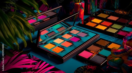 **A collection of makeup palettes with vibrant neon shades photo