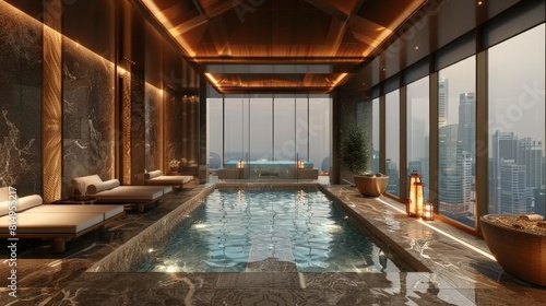 the elegant interior of a spa with panoramic views that complement its exclusive services © pornchan