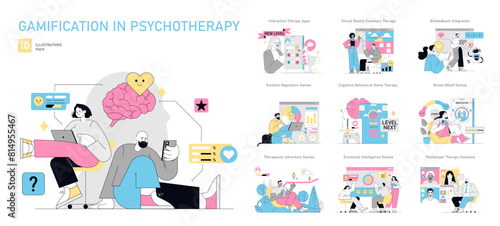 Gamification In Psychotherapy. Flat Vector Illustration