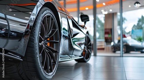 Luxurious Sports Car Showcased in Gleaming Automotive Showroom © pkproject