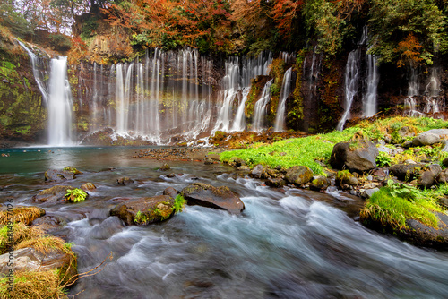 Shiraito waterfall scenery in autumn, Fujinomiya, Japan photo