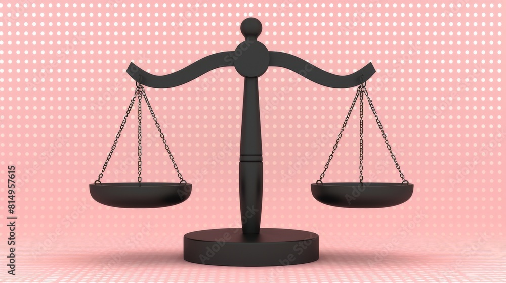 Illustration of balanced judicial scales on a pink dotted background, symbolizing justice and fairness. Illustration of balanced judicial scales on a pink dotted background, symbolizing justice and fairness.