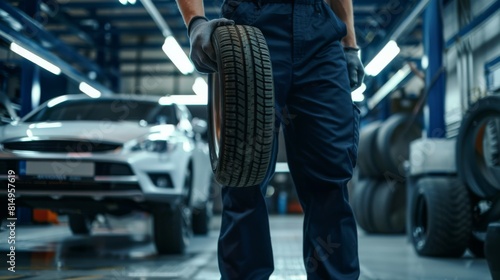 A Mechanic Holding Car Tire