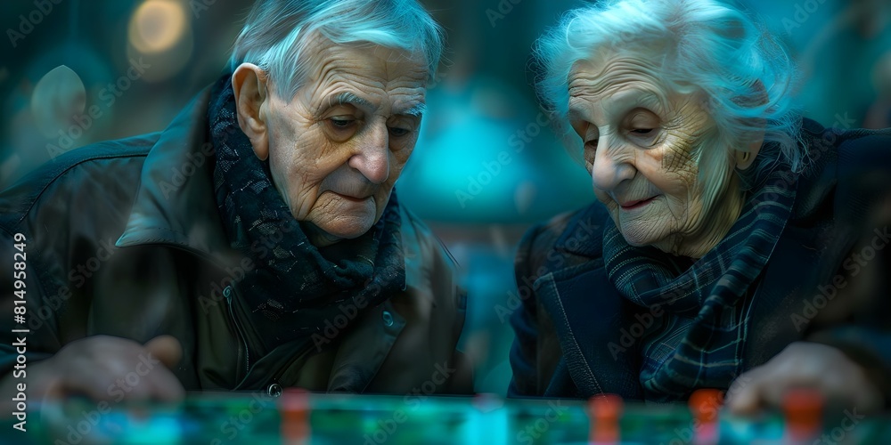 Elderly couple enjoying a table game in a retirement home setting. Concept Elderly Couple, Table Game, Retirement Home, Leisure Activity, Quality Time
